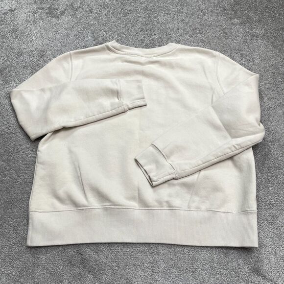 Zara Sof Fleece Pullover Sweatshirt Womens Large Beige Crew Neck Cotton Casual - Picture 2 of 14